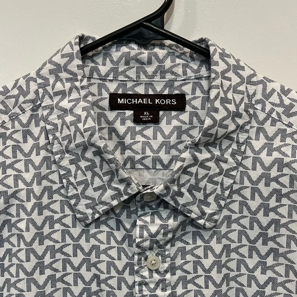 Michael Kors MK Monogram Logo All Over Print Button Up Shirt - Picture 5 of 7